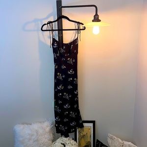 Black floral midi dress with thigh slit